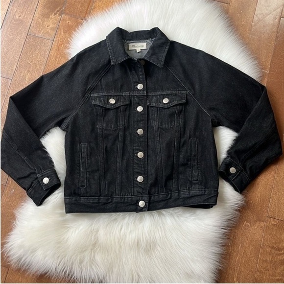 Madewell Boxy Crop Jean Jacket Cotton Lunar Black - Picture 4 of 12